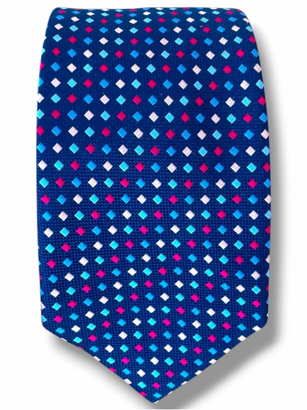Charles Tyrwhitt Mens Navy Silk Geometric Foulard Pattern Dress Necktie Blue